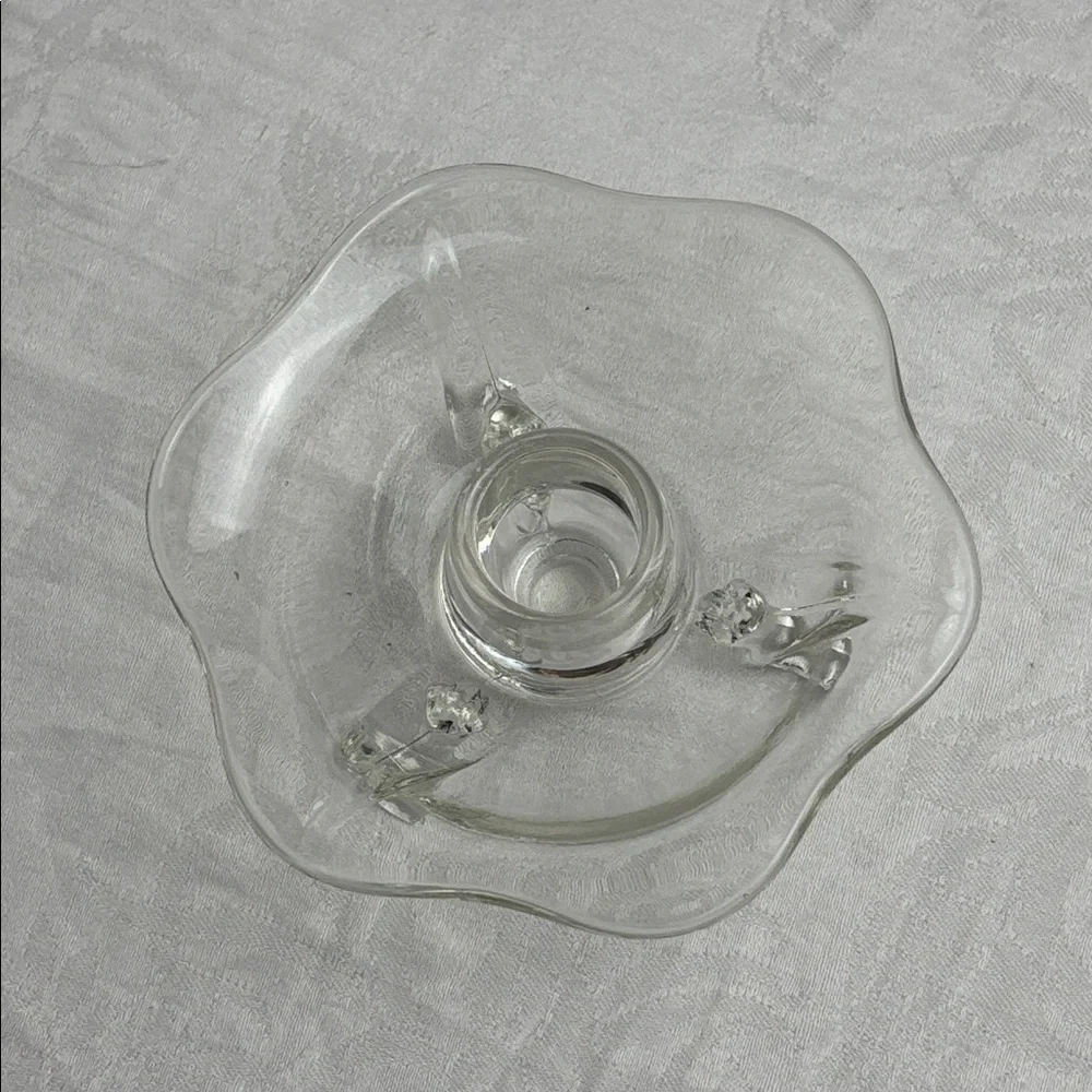 Vintage Clear Glass 3 Toed 6 Petal Taper Candleholders